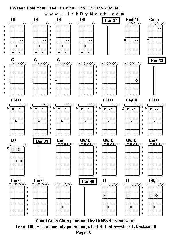 Chord Grids Chart of chord melody fingerstyle guitar song-I Wanna Hold Your Hand - Beatles - BASIC ARRANGEMENT,generated by LickByNeck software.